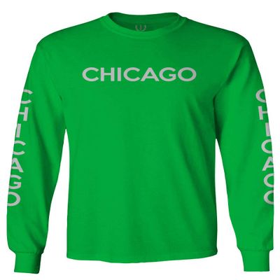 0335. City of Chicago Classic Design Illinois Men's Long Sleeve t Shirt (Irish Green Medium)