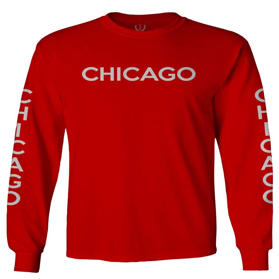 0335. City of Chicago Classic Design Illinois Men's Long Sleeve t Shirt (Red, 2X Large)