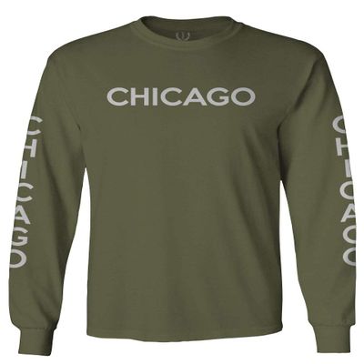 0335. City of Chicago Classic Design Illinois Men's Long Sleeve t Shirt (Olive, Large)