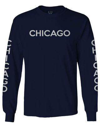 0335. City of Chicago Classic Design Illinois Men's Long Sleeve t Shirt (Navy Blue, Large)