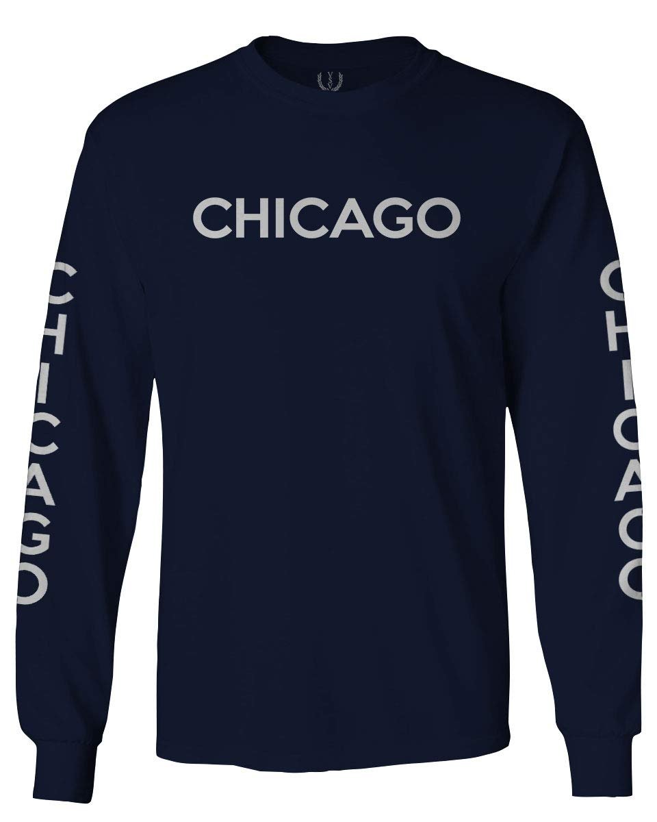 0335. City of Chicago Classic Design Illinois Men's Long Sleeve t Shirt (Navy Blue, Large)