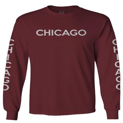 0335. City of Chicago Classic Design Illinois Men's Long Sleeve t Shirt (Maroon Large)