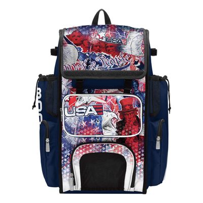 Boombah Superpack Bat Bag - Backpack Version (no wheels) - Holds 4 Bats - USA Liberty Navy/White/Red