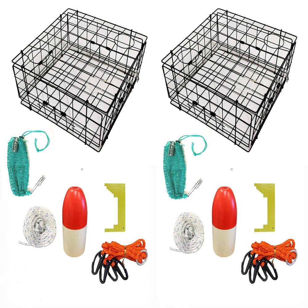 2-Pack of KUFA Vinyl Coated Crab Trap & Accessory kit Including 100' Rope, Caliper, Harness, Bait Bag & Red/White Float (6"x14" Float, 5/16" Non-Lead Sinking Line)