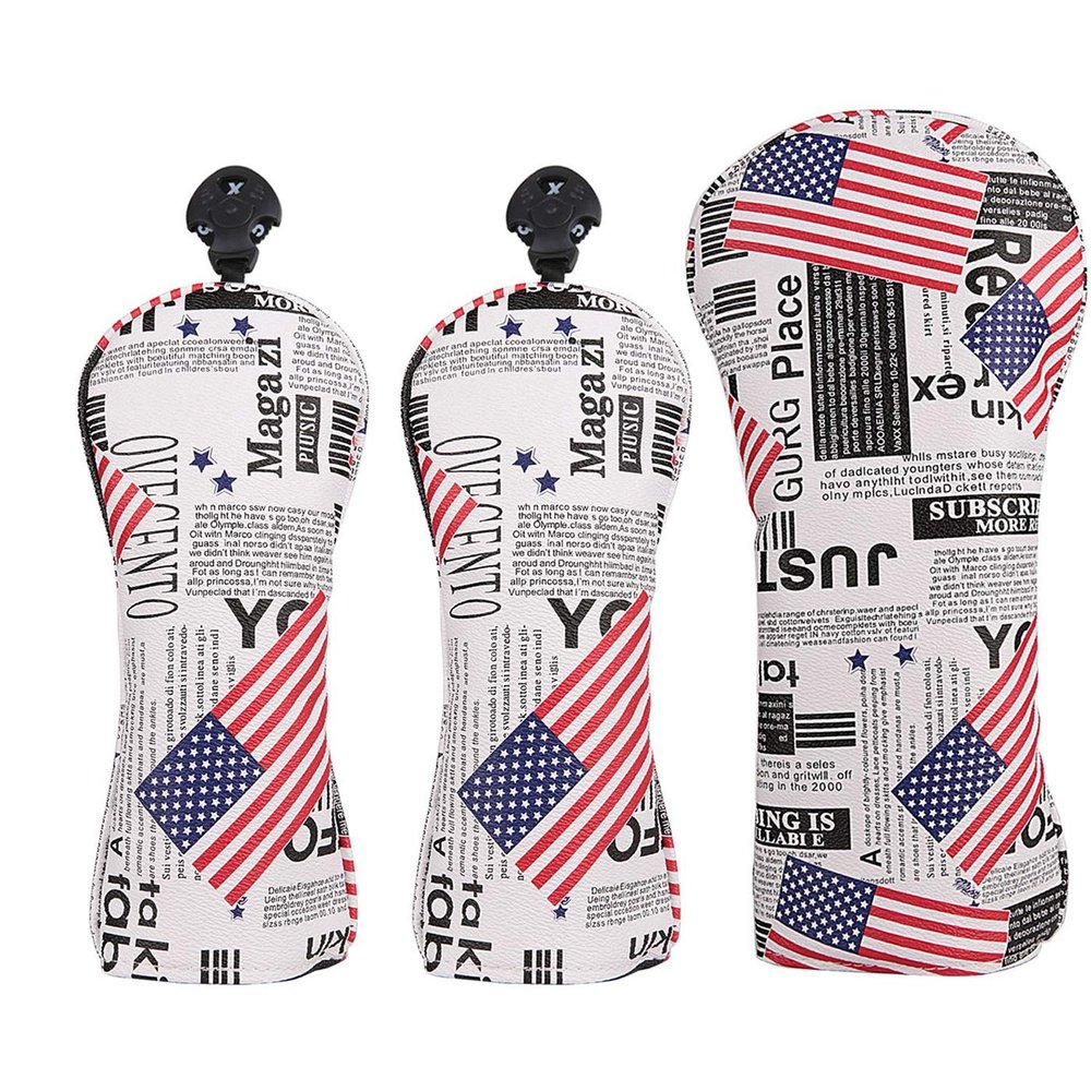 Golf Builder 3pcs/Set USA Stars and Stripes Newspaper Print Golf Club Driver Fairway Wood Head Covers 1 3 5 Wood Covers