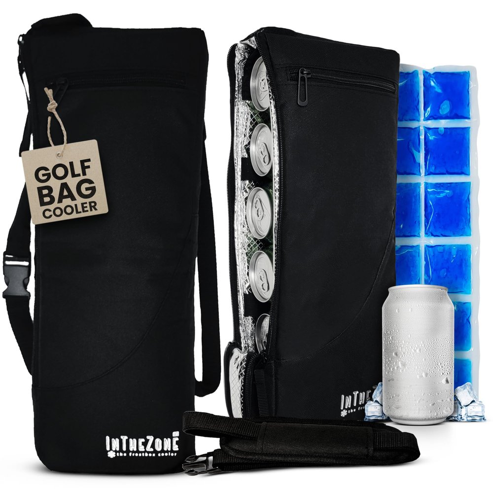 Frostbox Golf Bag Cooler with Ice Pack Insulated 6-Can Beer Sleeve - Stays Cold for Hours Discreet Hidden Design - Fits in Golf Bag - Black