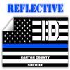 Reflective Canyon County Idaho ID Thin Blue Line Stealthy Old Glory USA Flag | Honoring Law Enforcement Officers Sheriffs | County State Decal Bumper Sticker 3M Vinyl 3" x 5" view 1