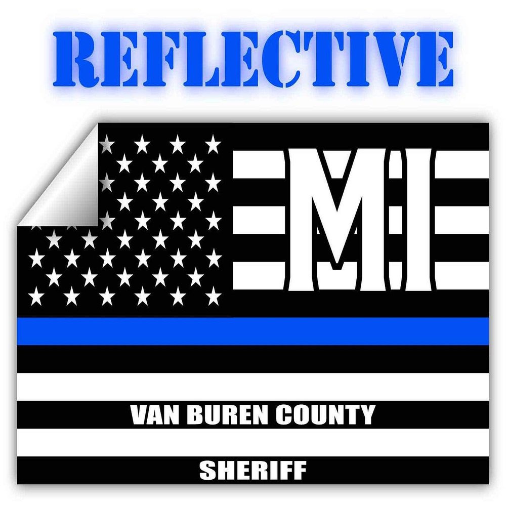 Reflective Van Buren County Michigan MI Thin Blue Line Stealthy Old Glory USA Flag | Honoring Law Enforcement Officers Sheriffs | County State Decal Bumper Sticker 3M Vinyl 3" x 5"