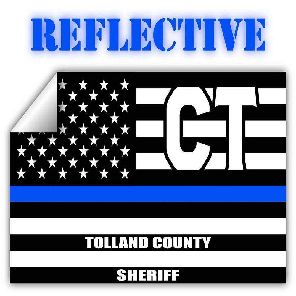 Reflective Tolland County Connecticut CT Thin Blue Line Stealthy Old Glory USA Flag | Honoring Law Enforcement Officers Sheriffs | County State Decal Bumper Sticker 3M Vinyl 3" x 5"