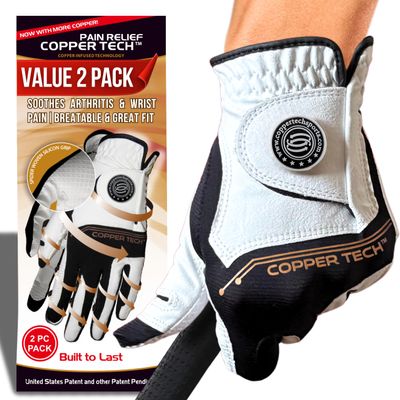 Copper Tech Ladies Golf Gloves Women Right Handed Golfer & Left Handed Golfer 2 Pack | Copper Compression Joint Support | Flexible & Comfortable Fit with Premium Leather | Tacky Grip Reinforced Pad