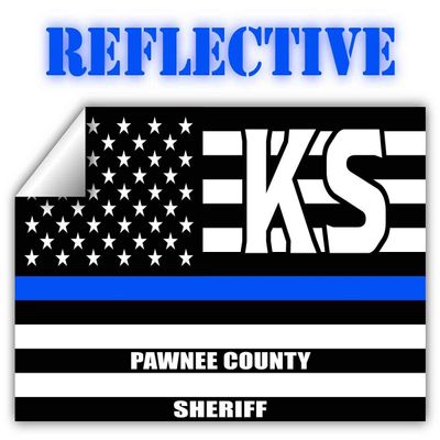 Reflective Pawnee County Kansas KS Thin Blue Line Stealthy Old Glory USA Flag | Honoring Law Enforcement Officers Sheriffs | County State Decal Bumper Sticker 3M Vinyl 3" x 5"