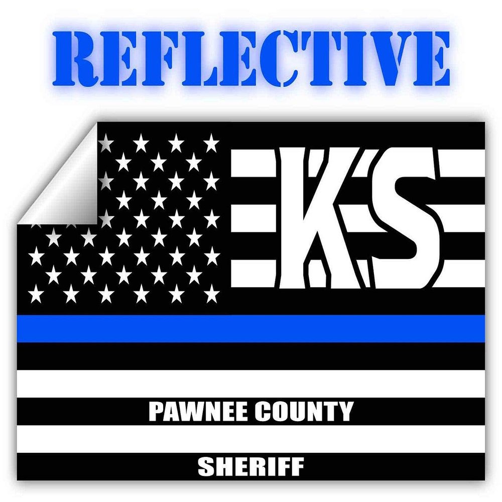 Reflective Pawnee County Kansas KS Thin Blue Line Stealthy Old Glory USA Flag | Honoring Law Enforcement Officers Sheriffs | County State Decal Bumper Sticker 3M Vinyl 3" x 5"