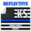 Reflective Pawnee County Kansas KS Thin Blue Line Stealthy Old Glory USA Flag | Honoring Law Enforcement Officers Sheriffs | County State Decal Bumper Sticker 3M Vinyl 3" x 5" view 1