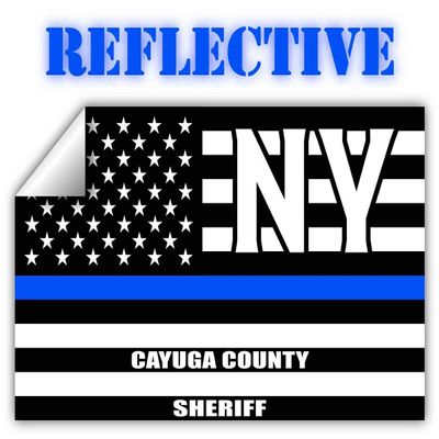 Reflective Cayuga County New York NY Thin Blue Line Stealthy Old Glory USA Flag | Honoring Law Enforcement Officers Sheriffs | County State Decal Bumper Sticker 3M Vinyl 3" x 5"