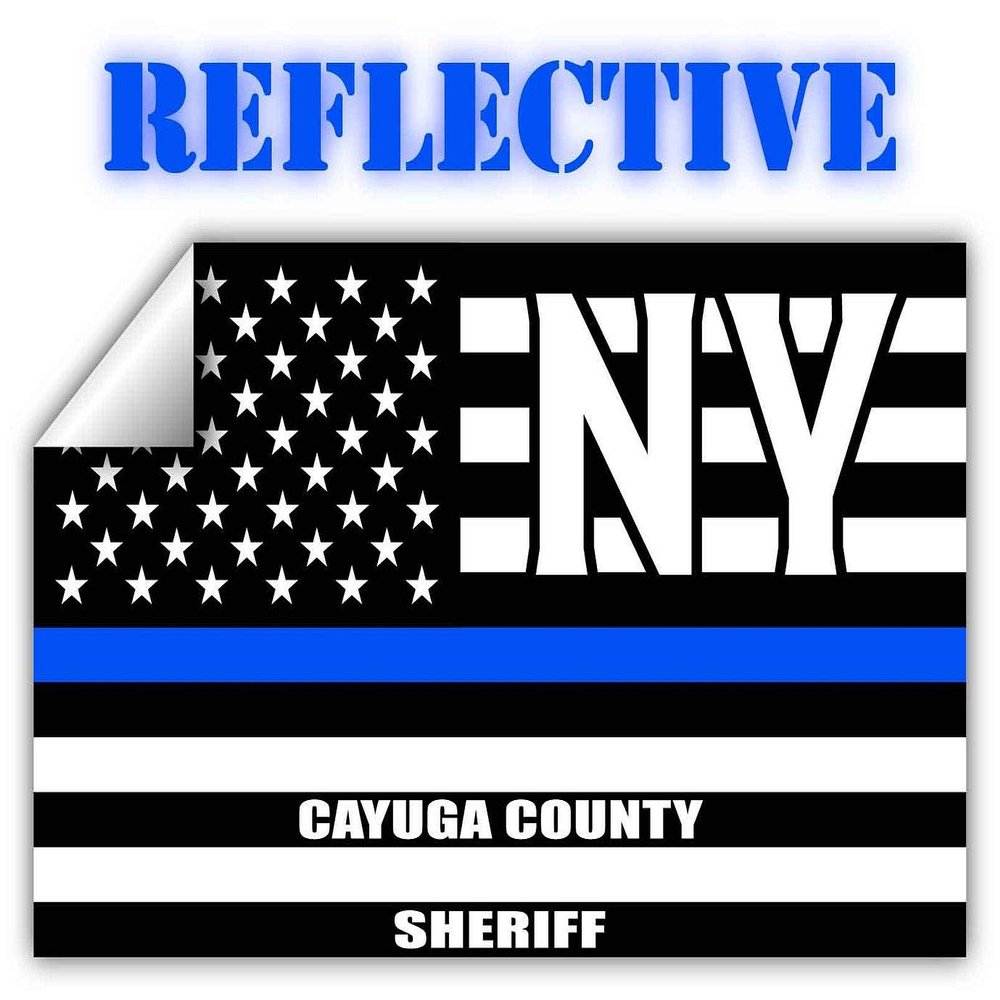 Reflective Cayuga County New York NY Thin Blue Line Stealthy Old Glory USA Flag | Honoring Law Enforcement Officers Sheriffs | County State Decal Bumper Sticker 3M Vinyl 3" x 5"