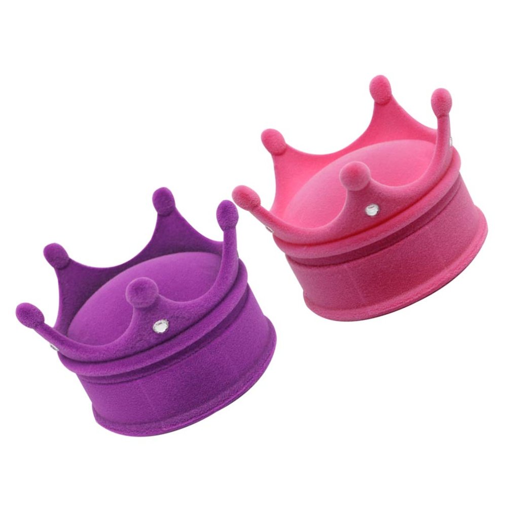 Hemoton 2pcs Crown Ring Earrings Necklace Jewelry Box Trinket Case Holder Crown Design Trinket Treasure Chest Storage Organizer Keepsake Box for Girls Women Purple Rosy
