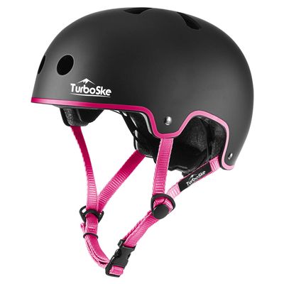 TurboSke Skateboard Helmet, BMX Helmet, Multi-Sport Helmet, Bike Helmet for Kids, Youth, Men, Women (Black&Pink, S/M (20.5"-22.8"))