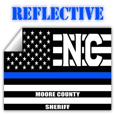 Reflective Moore County North Carolina NC Thin Blue Line Stealthy Old Glory USA Flag | Honoring Law Enforcement Officers Sheriffs | County State Decal Bumper Sticker 3M Vinyl 3" x 5"
