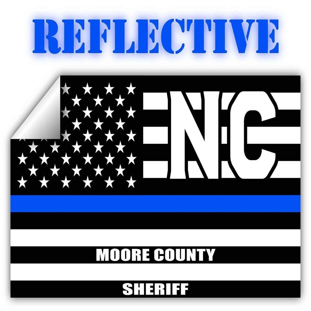 Reflective Moore County North Carolina NC Thin Blue Line Stealthy Old Glory USA Flag | Honoring Law Enforcement Officers Sheriffs | County State Decal Bumper Sticker 3M Vinyl 3" x 5"