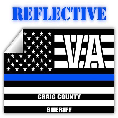 Reflective Craig County Virginia VA Thin Blue Line Stealthy Old Glory USA Flag | Honoring Law Enforcement Officers Sheriffs | County State Decal Bumper Sticker 3M Vinyl 3" x 5"
