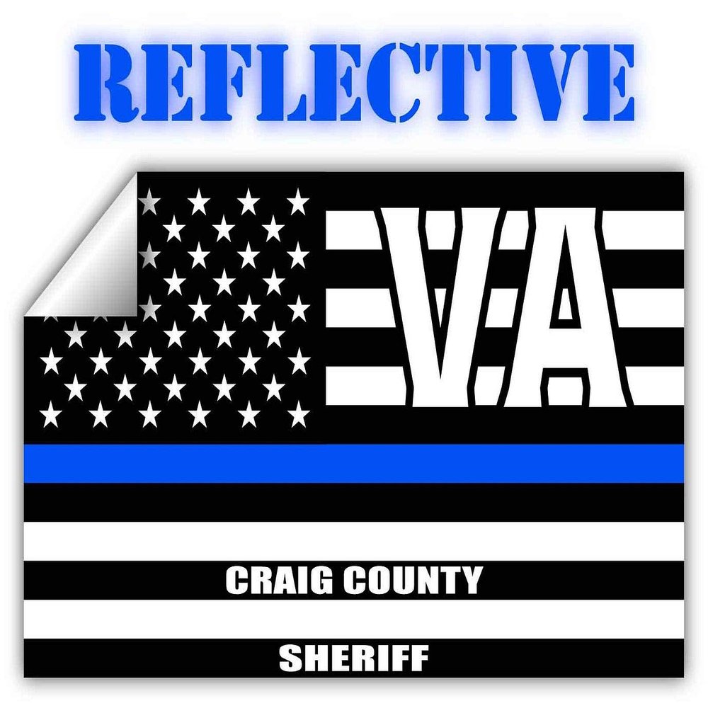 Reflective Craig County Virginia VA Thin Blue Line Stealthy Old Glory USA Flag | Honoring Law Enforcement Officers Sheriffs | County State Decal Bumper Sticker 3M Vinyl 3" x 5"