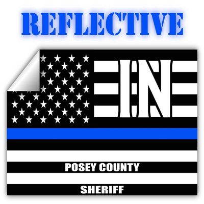 Reflective Posey County Indiana in Thin Blue Line Stealthy Old Glory USA Flag | Honoring Law Enforcement Officers Sheriffs | County State Decal Bumper Sticker 3M Vinyl 3" x 5"