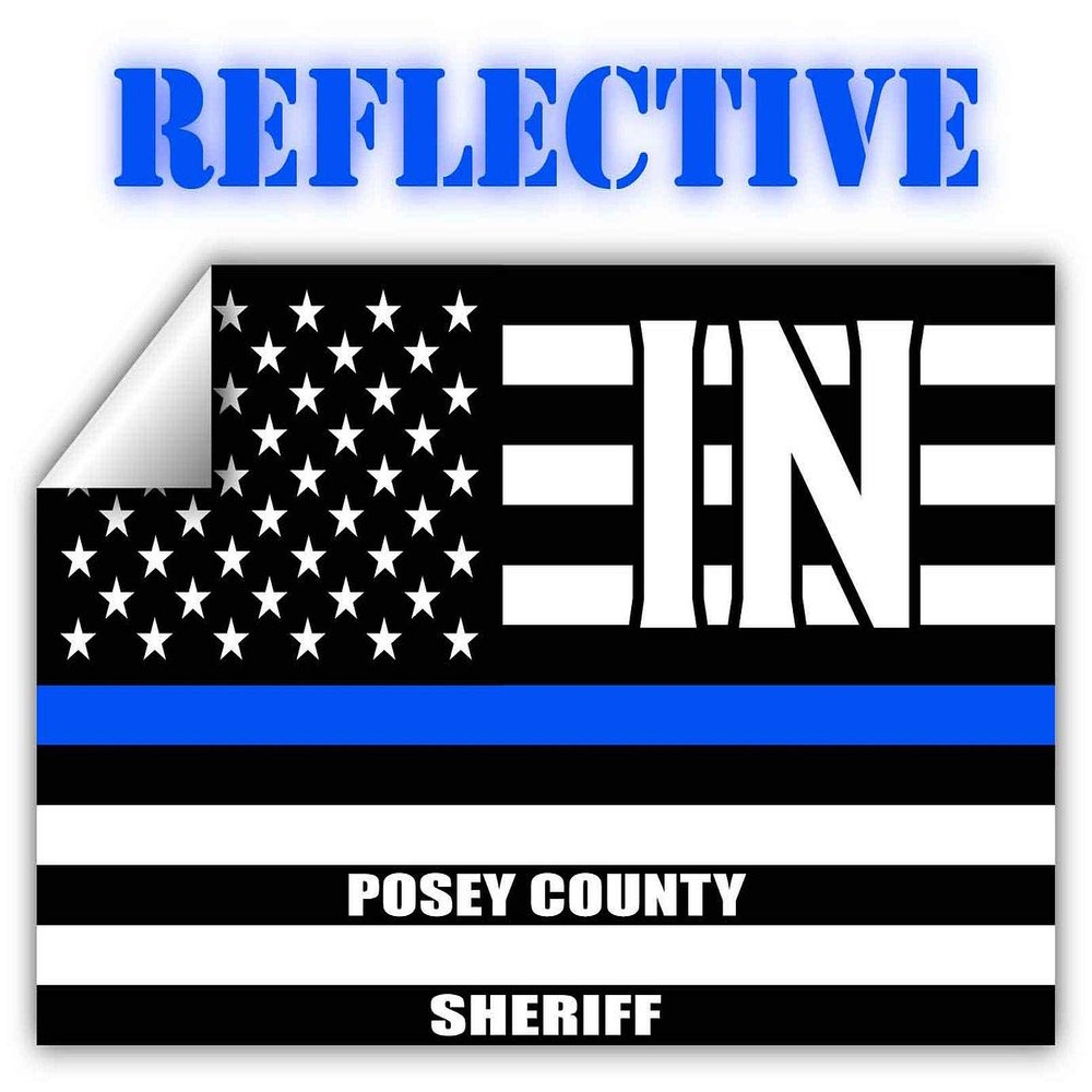 Reflective Posey County Indiana in Thin Blue Line Stealthy Old Glory USA Flag | Honoring Law Enforcement Officers Sheriffs | County State Decal Bumper Sticker 3M Vinyl 3" x 5"