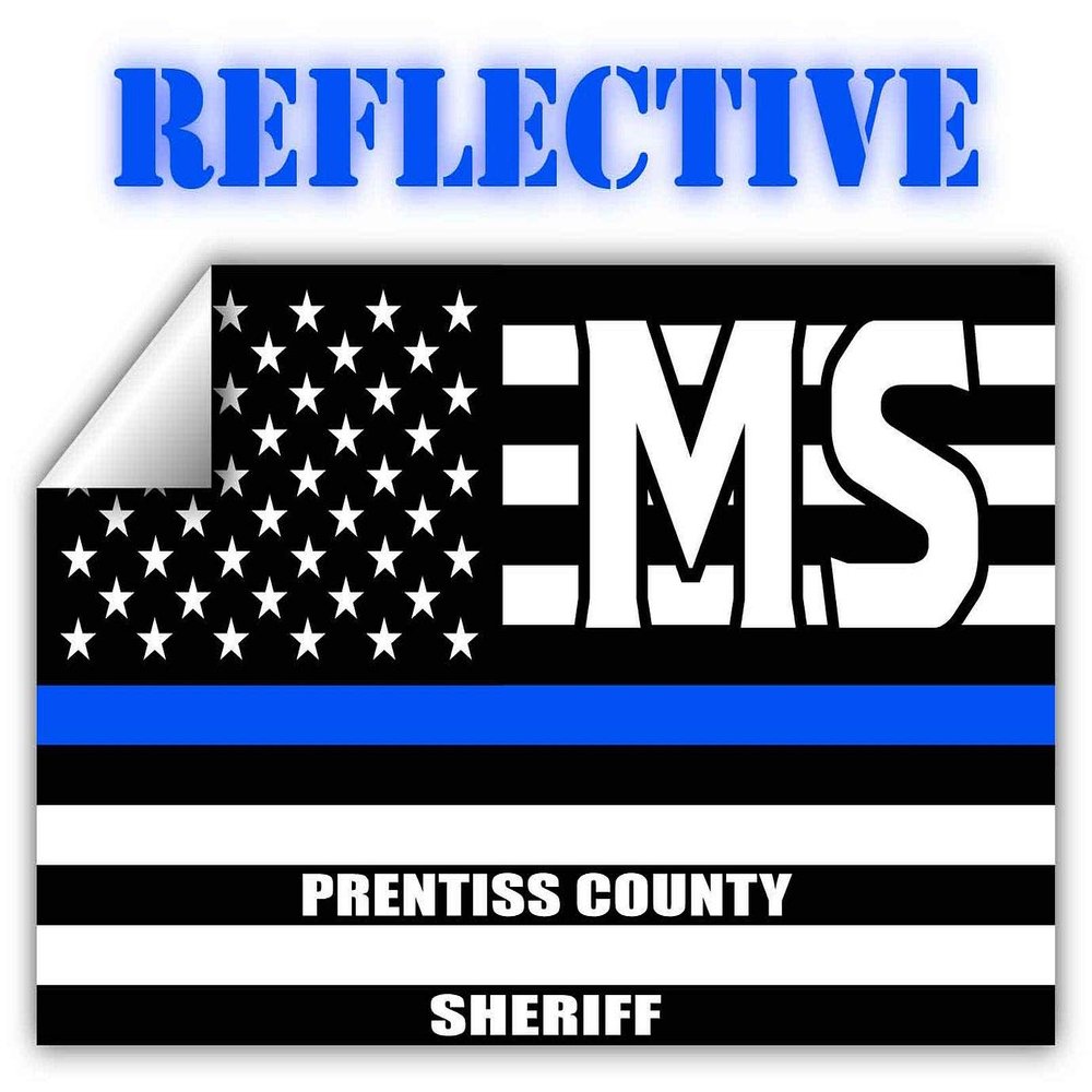 Reflective Prentiss County Mississippi MS Thin Blue Line Stealthy Old Glory USA Flag | Honoring Law Enforcement Officers Sheriffs | County State Decal Bumper Sticker 3M Vinyl 3" x 5"