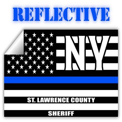 Reflective St. Lawrence County New York NY Thin Blue Line Stealthy Old Glory USA Flag | Honoring Law Enforcement Officers Sheriffs | County State Decal Bumper Sticker 3M Vinyl 3" x 5"