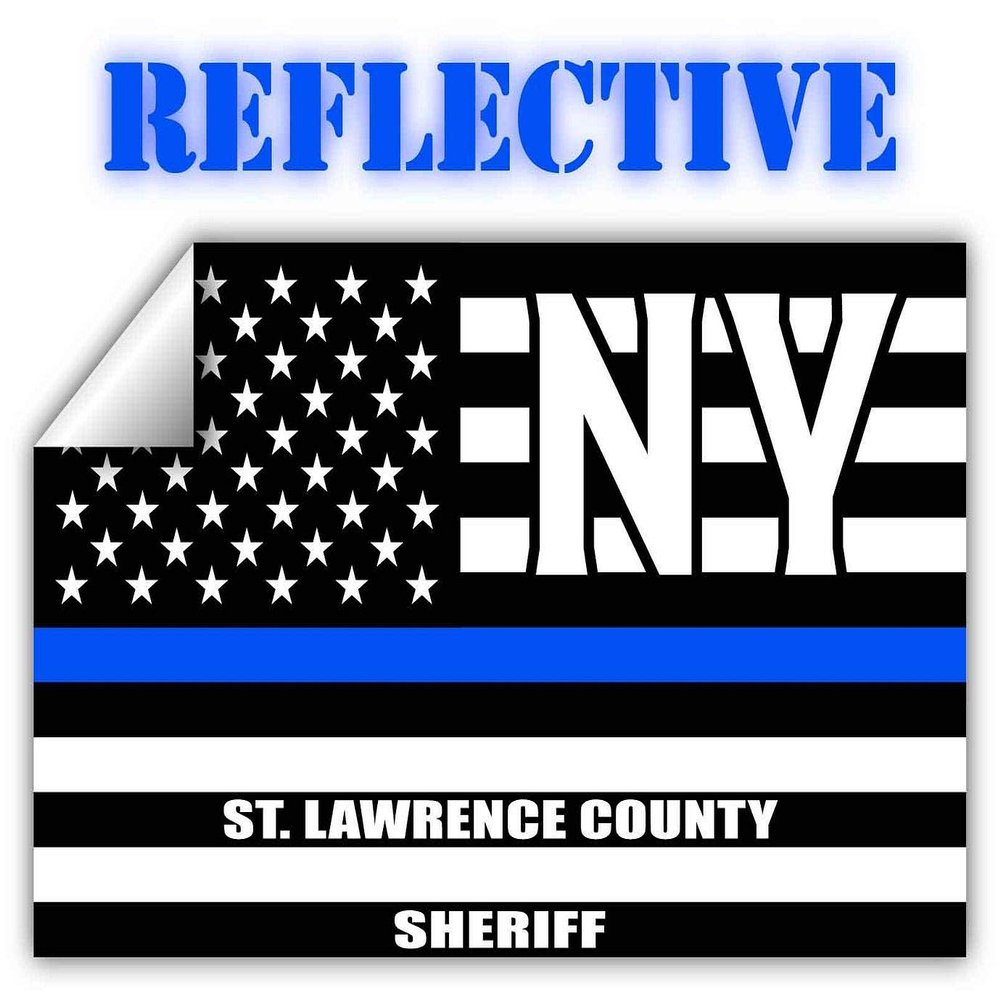 Reflective St. Lawrence County New York NY Thin Blue Line Stealthy Old Glory USA Flag | Honoring Law Enforcement Officers Sheriffs | County State Decal Bumper Sticker 3M Vinyl 3" x 5"