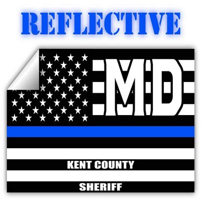 Reflective Kent County Maryland MD Thin Blue Line Stealthy Old Glory USA Flag | Honoring Law Enforcement Officers Sheriffs | County State Decal Bumper Sticker 3M Vinyl 3" x 5"