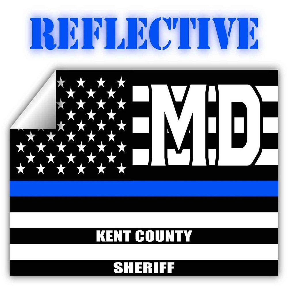 Reflective Kent County Maryland MD Thin Blue Line Stealthy Old Glory USA Flag | Honoring Law Enforcement Officers Sheriffs | County State Decal Bumper Sticker 3M Vinyl 3" x 5"