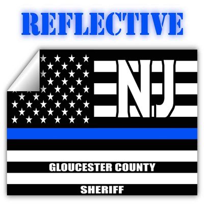 Reflective Gloucester County New Jersey NJ Thin Blue Line Stealthy Old Glory USA Flag | Honoring Law Enforcement Officers Sheriffs | County State Decal Bumper Sticker 3M Vinyl 3" x 5"