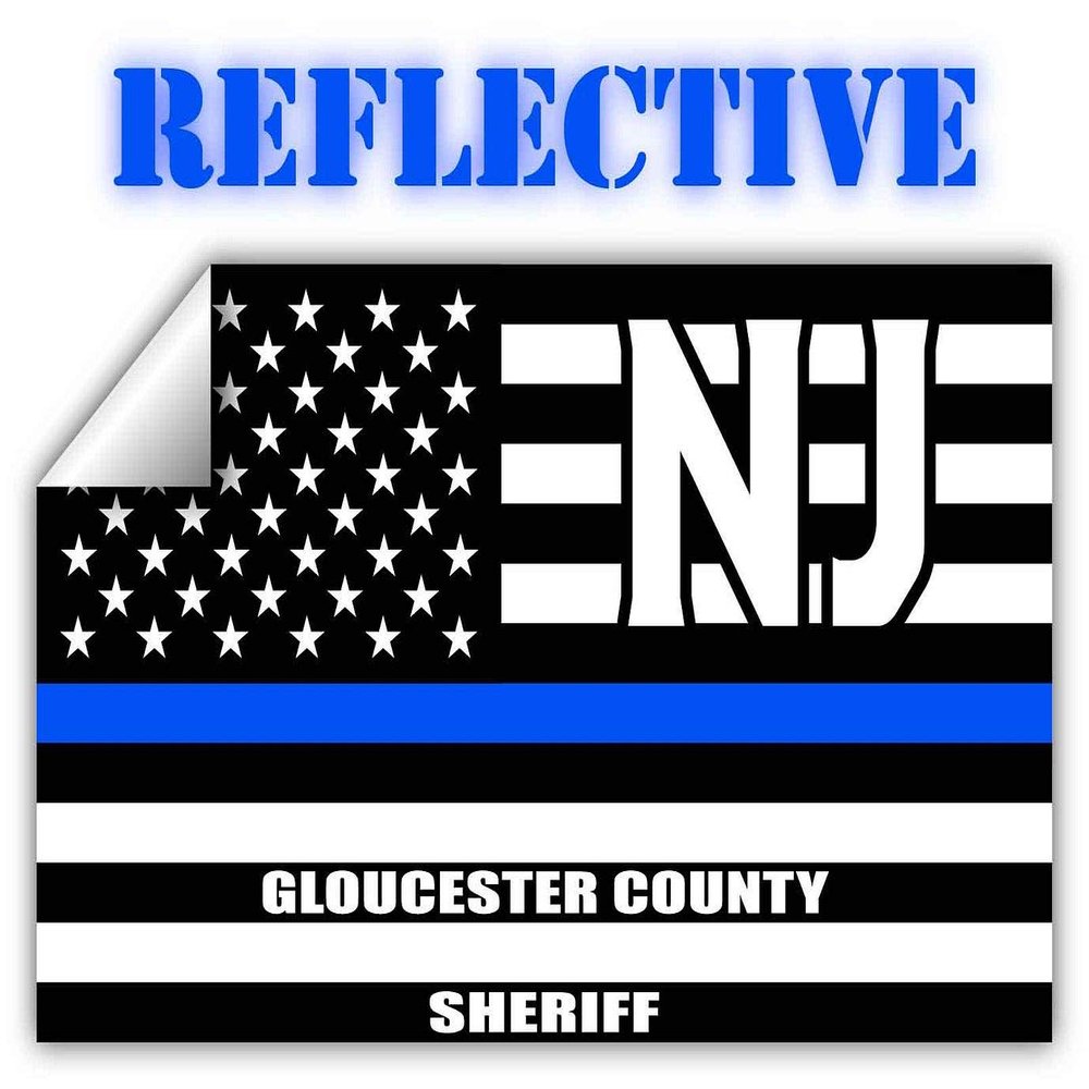 Reflective Gloucester County New Jersey NJ Thin Blue Line Stealthy Old Glory USA Flag | Honoring Law Enforcement Officers Sheriffs | County State Decal Bumper Sticker 3M Vinyl 3" x 5"