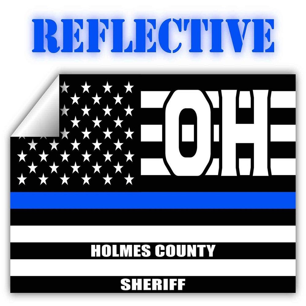 Reflective Holmes County Ohio OH Thin Blue Line Stealthy Old Glory USA Flag | Honoring Law Enforcement Officers Sheriffs | County State Decal Bumper Sticker 3M Vinyl 3" x 5"