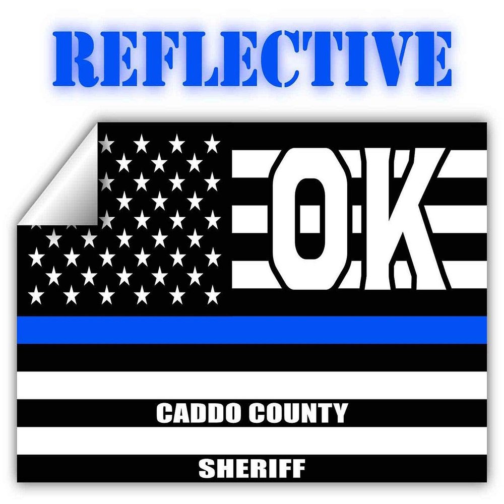 Reflective Caddo County Oklahoma OK Thin Blue Line Stealthy Old Glory USA Flag | Honoring Law Enforcement Officers Sheriffs | County State Decal Bumper Sticker 3M Vinyl 3" x 5"