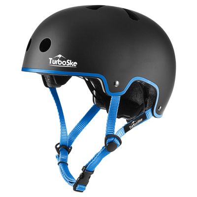 TurboSke Skateboard Helmet, BMX Helmet, Multi-Sport Helmet, Bike Helmet for Kids, Youth, Men, Women (Black&Blue, L/XL (22.8"-24"))