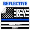 Reflective Morgan County Kentucky KY Thin Blue Line Stealthy Old Glory USA Flag | Honoring Law Enforcement Officers Sheriffs | County State Decal Bumper Sticker 3M Vinyl 3" x 5" view 1