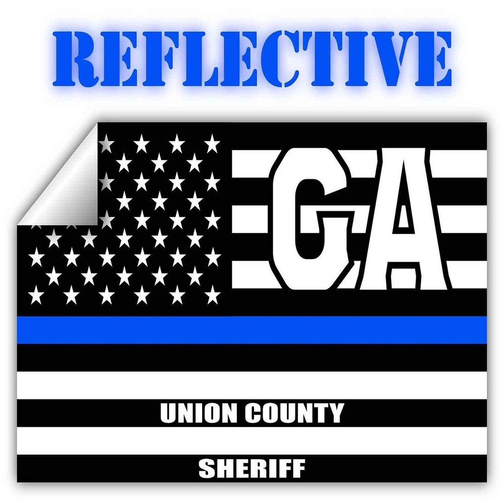 Reflective Union County Georgia GA Thin Blue Line Stealthy Old Glory USA Flag | Honoring Law Enforcement Officers Sheriffs | County State Decal Bumper Sticker 3M Vinyl 3" x 5"