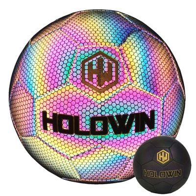 HW HOLOWIN Holographic Luminous Soccer Ball for Night Games & Training Football Ball Glowing in The Dark Light Up Reflective with Camera Flash Reflects Light Gifts, & Men (Size 5, Black)