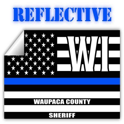 Reflective Waupaca County Wisconsin WI Thin Blue Line Stealthy Old Glory USA Flag | Honoring Law Enforcement Officers Sheriffs | County State Decal Bumper Sticker 3M Vinyl 3" x 5"