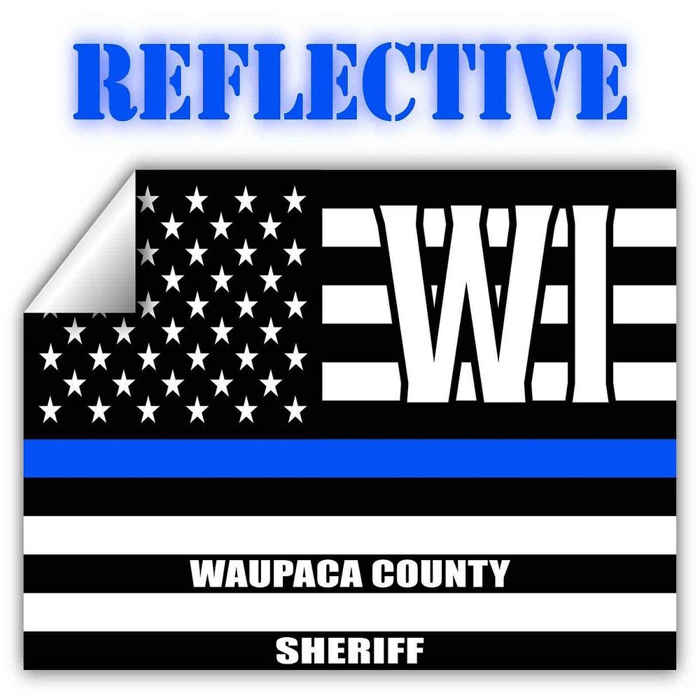 Reflective Waupaca County Wisconsin WI Thin Blue Line Stealthy Old Glory USA Flag | Honoring Law Enforcement Officers Sheriffs | County State Decal Bumper Sticker 3M Vinyl 3" x 5"