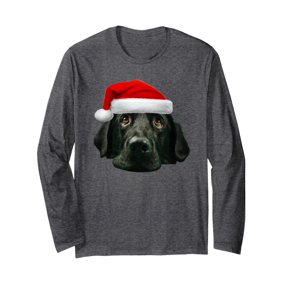 Black Lab Shirt Cute Santa Hat Image Funny Christmas Gift Long Sleeve T-Shirt