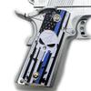 Custom Metal 1911 Grips Nickel with Enamel Blue Line Grips for Colt view 3