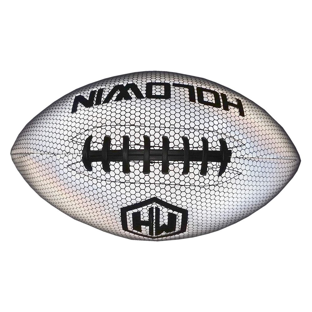 HW HOLOWIN Holographic Luminous Light Up Reflective Football for Night Games & Training, Glowing in The Dark, Great American Football (White, Official (Size 9))