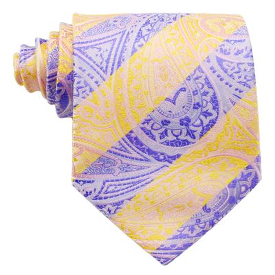 Geotae Zerun New Classic Men's Paisley Silk Tie Necktie (Yellow/Purple)