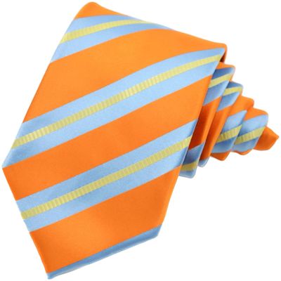 Geotae Zerun New Classic Men's Striped Silk Tie Necktie (Orange/Blue)