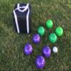 BuyBocceBalls Listing - Unique Bocce Set - 107mm with Purple and Green Balls, Black Bag view 1