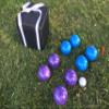 BuyBocceBalls Listing - Unique Bocce Set - 107mm with Purple and Blue Balls, Black Bag view 1