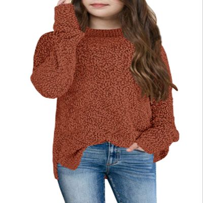 GAMISOTE Girl's Fuzzy Warm Sweater Crew Neck Chunky Side Slit Jumper Pullover Outwear (Orange, 13_Years)